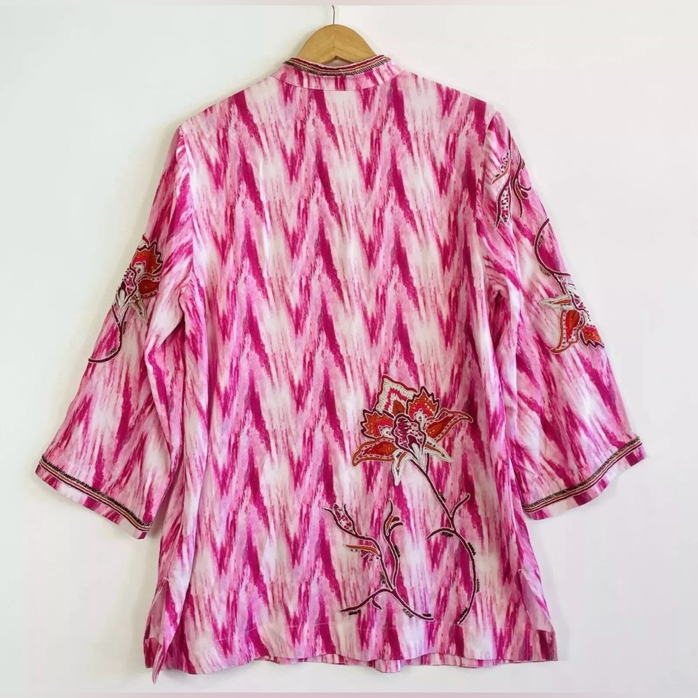SOFT SURROUNDINGS Altea Pink Tie Dye 3/4 Sleeve Embroidered Beaded Tunic XS - Picture 3 of 8